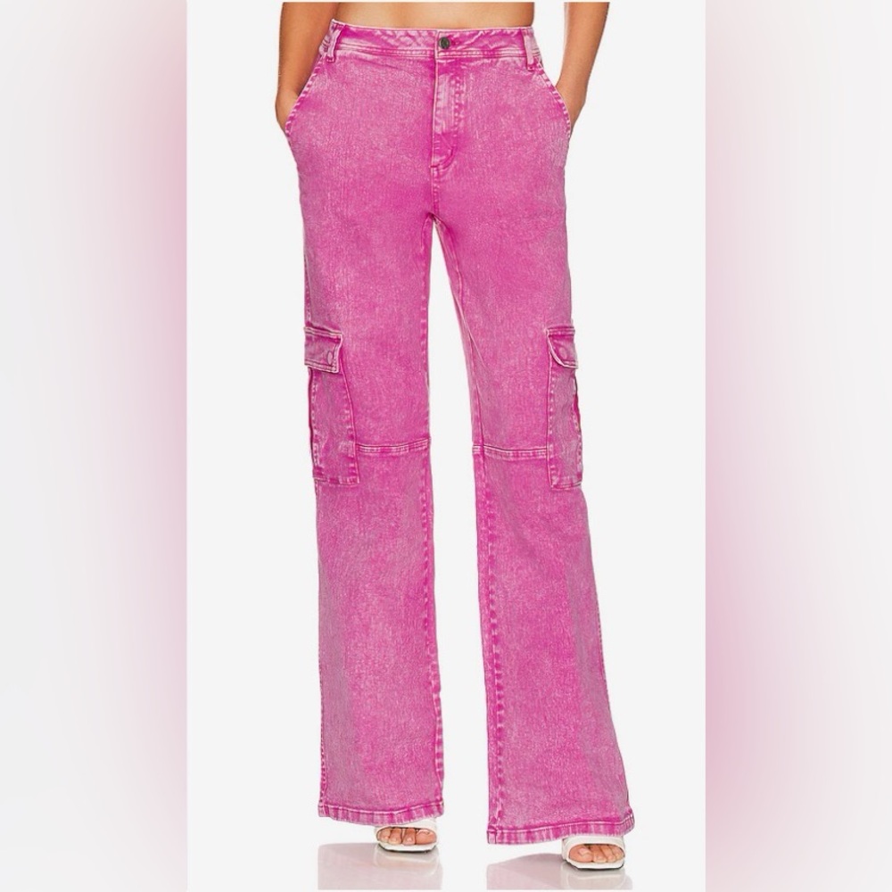 Revolve Women’s Maude Wide Leg Cargo Pants in Raspberry Rose Pink (Brand: AFRM)